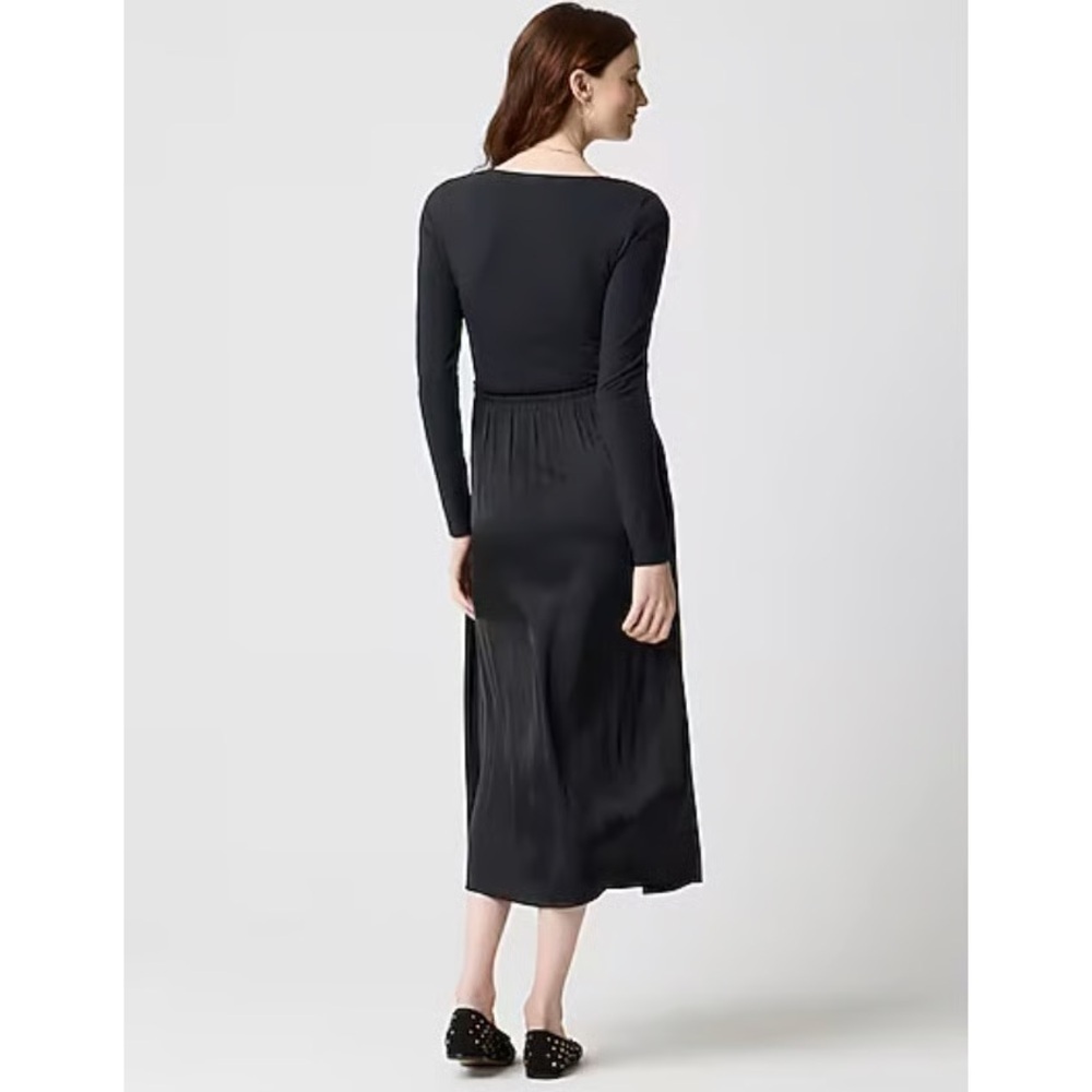 NWT J Crew long sleeve black midi maxi dress cotton satin scoop neck mixed media - Picture 2 of 12